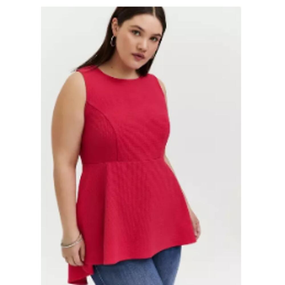 Fuchsia Pink Textured Ponte Hi-Lo Peplum Top from Torrid